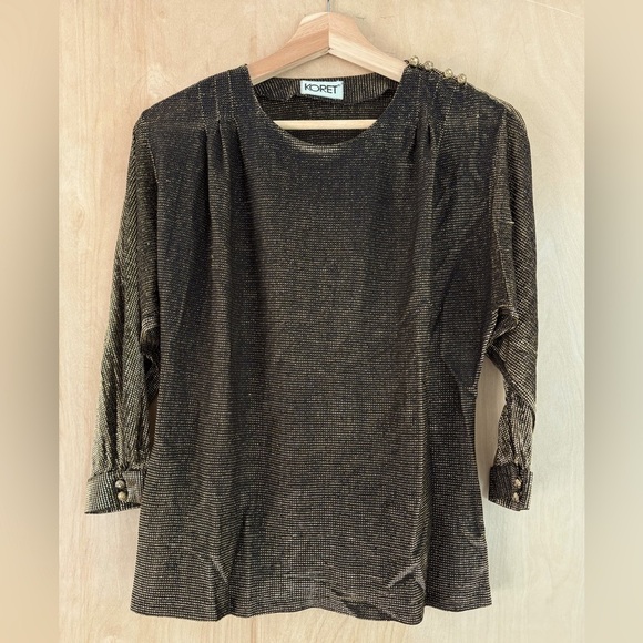 Beautiful Disco Vibes Vintage Koret Blouse in Golden Black Lame. Eligible 3/$25 - Picture 1 of 15